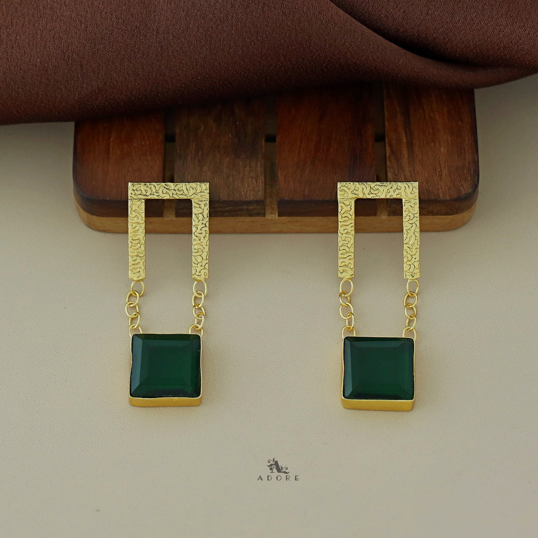 Textured Open Rectangle Glossy Square Earring