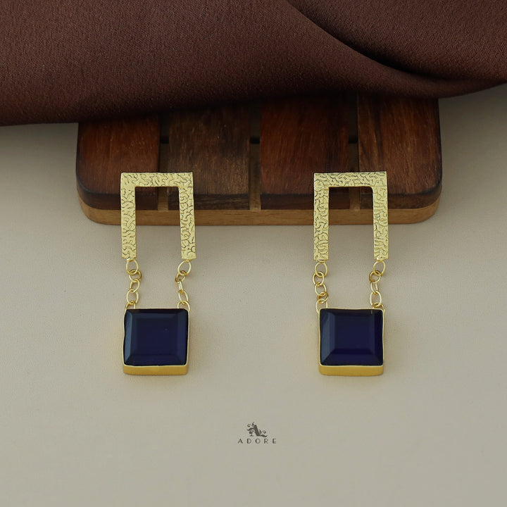 Textured Open Rectangle Glossy Square Earring