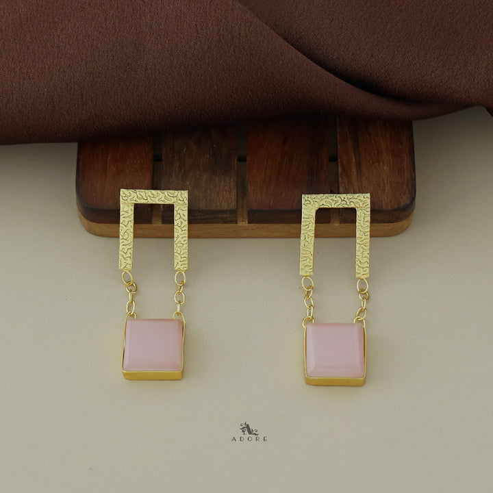 Textured Open Rectangle Glossy Square Earring