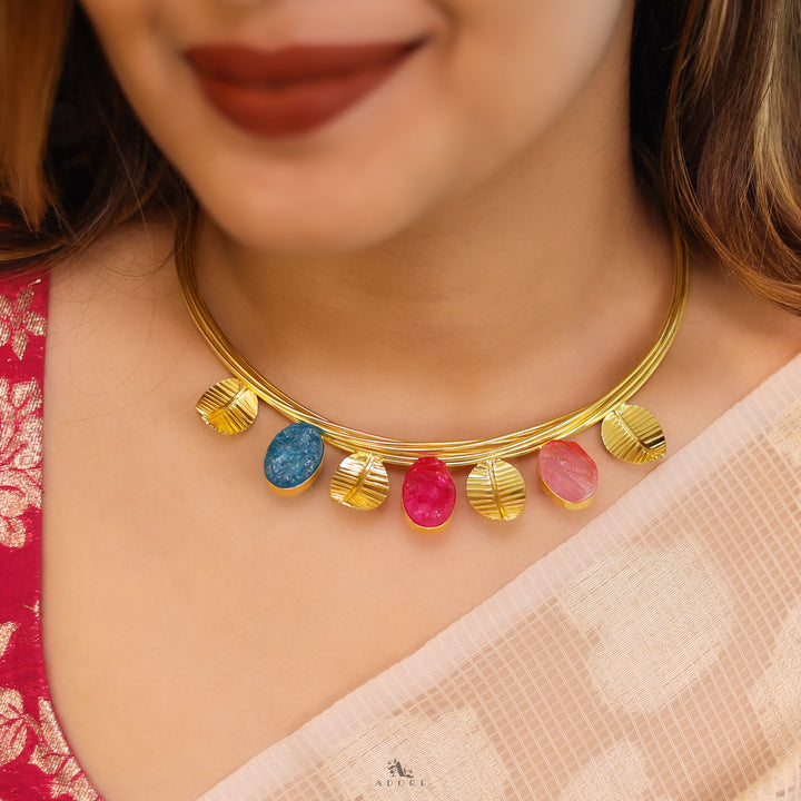 Golden Leaves And Tri Dyed Stone Neck Cuff