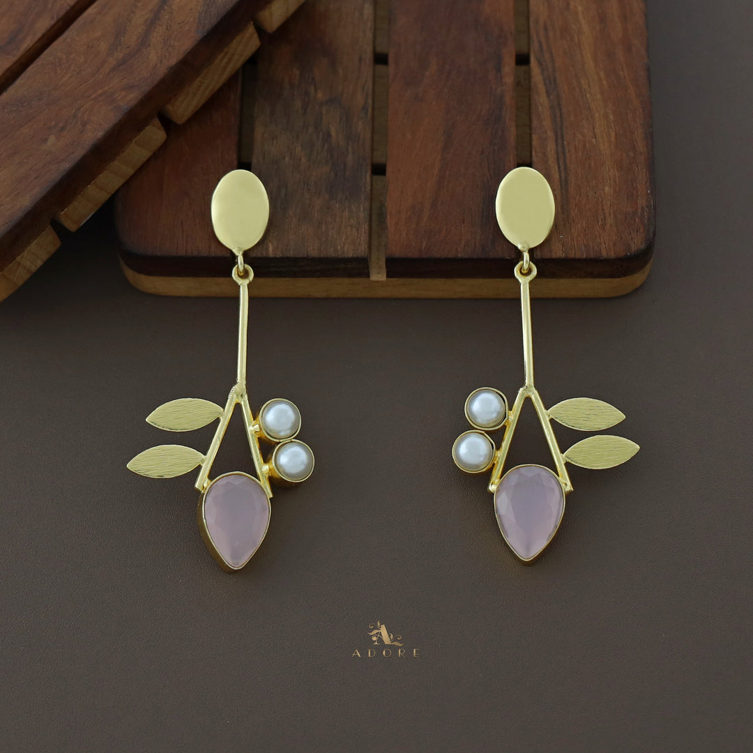 Carter Oval Dual Pearl Leaf Earring