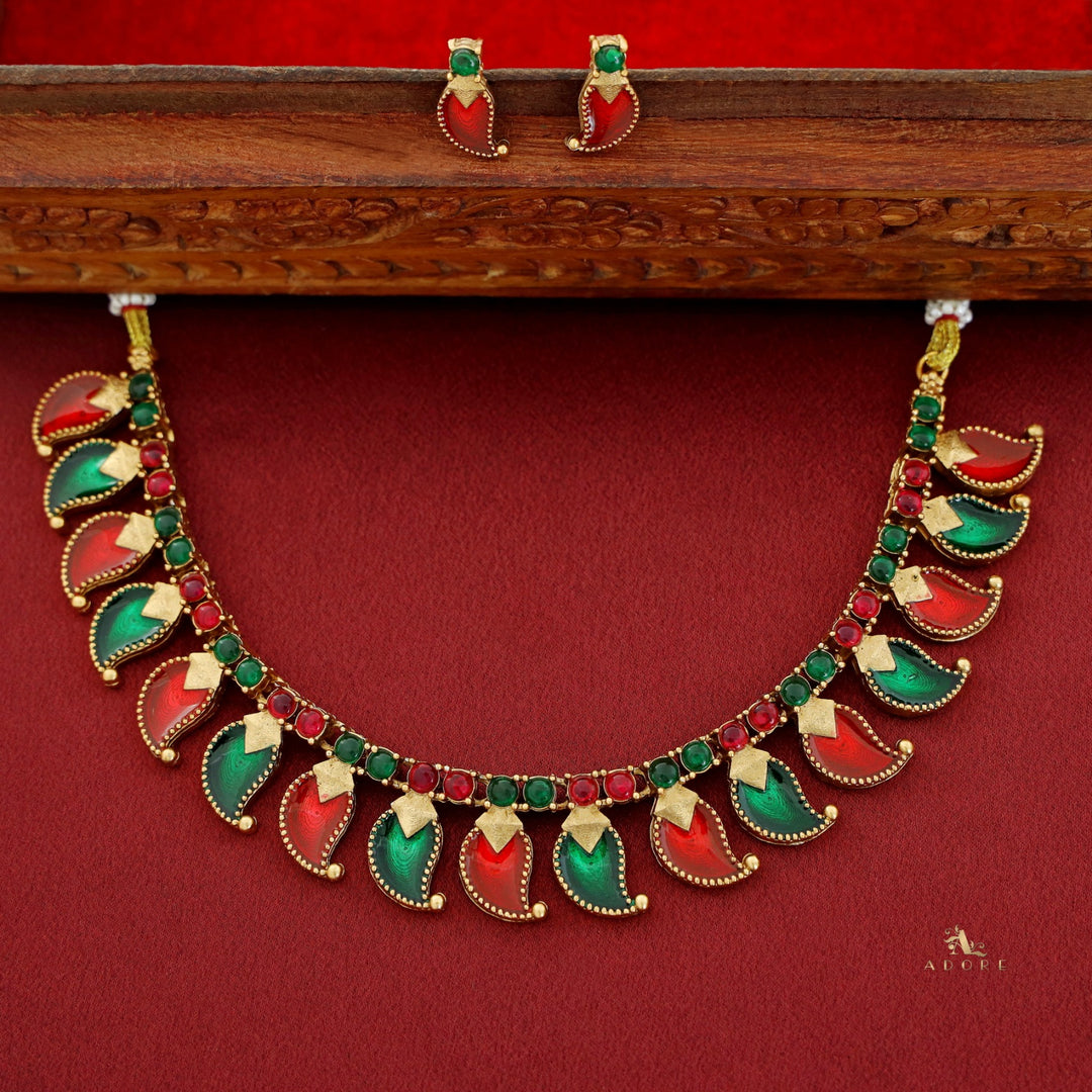 Rithu Palakka Kemp Stone Neckpiece With Earring