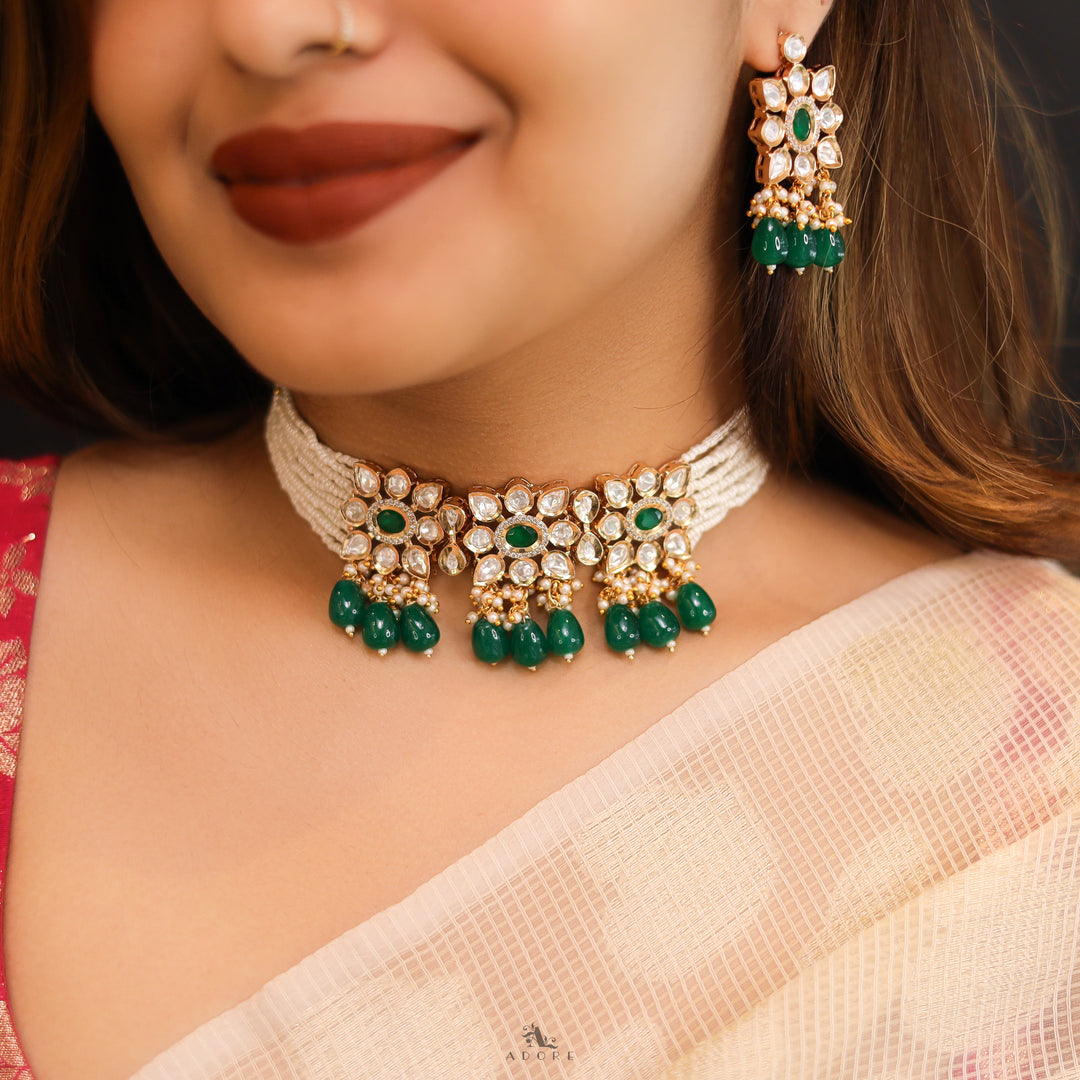 Premium Aehili Polki Kundan Neckpiece With Earring