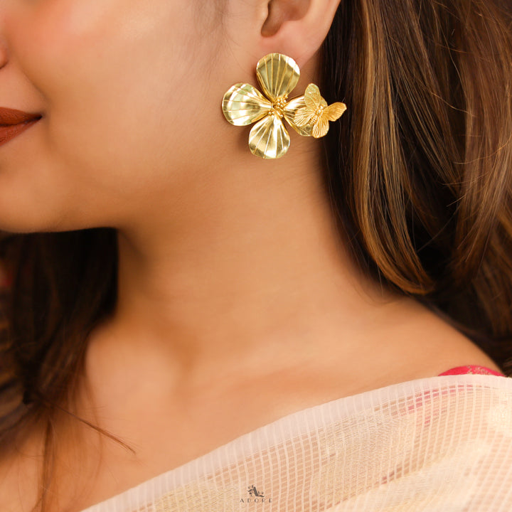 Ezza Golden Plated Flower with Butterfly Earring