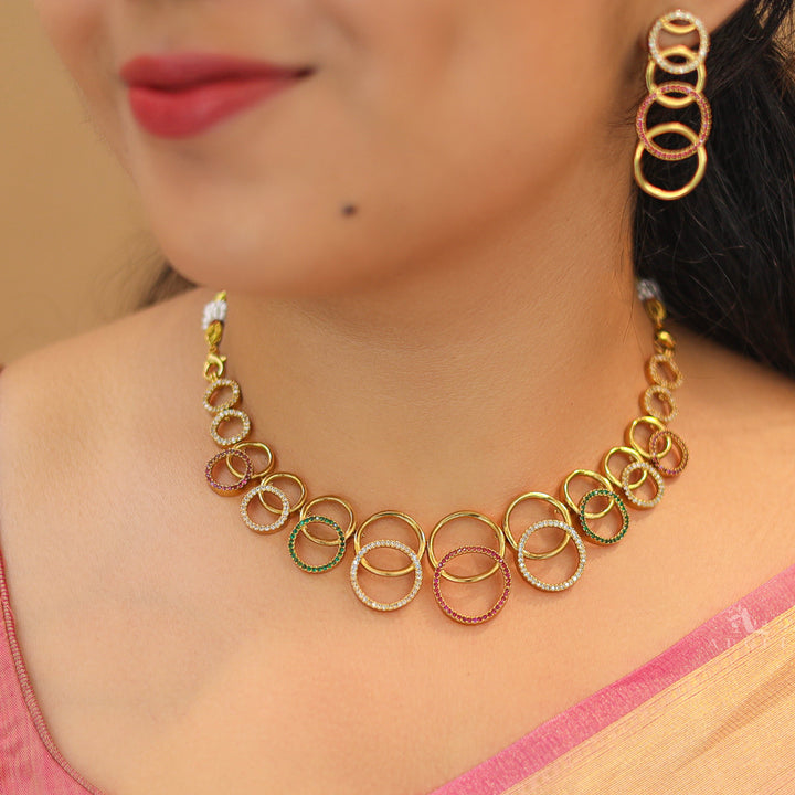 Laila AD Stone Short Neckpiece With Earring