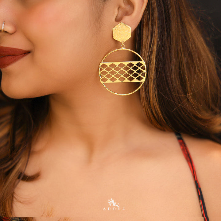 Golden Hexagon Cirlce Earring