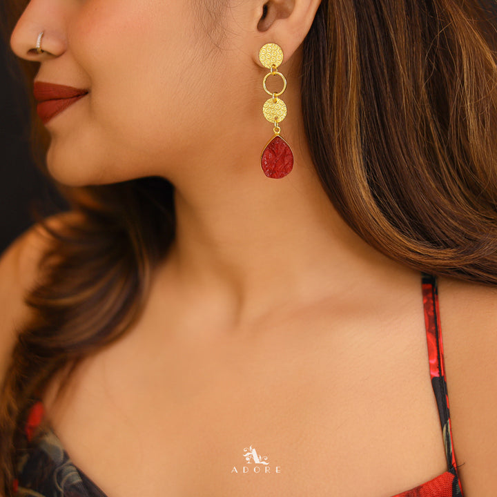 Golden Tri Circle Drop Dyed Stone Earring