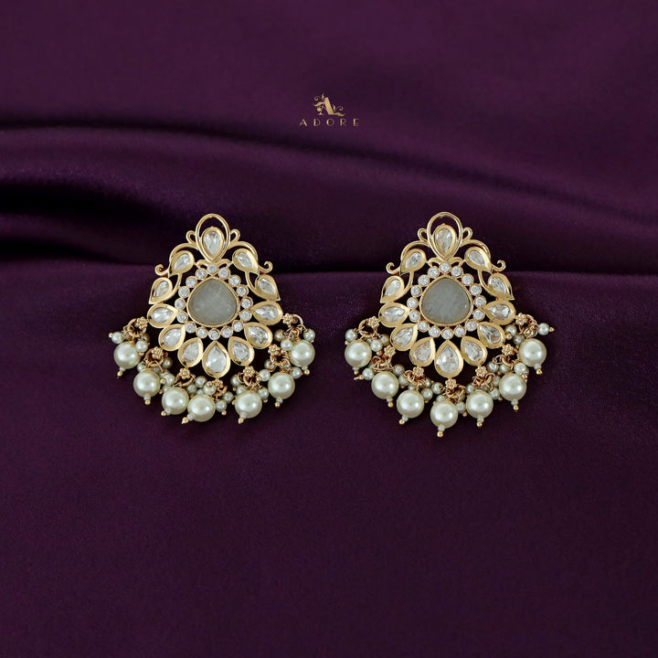 Madonna Carved Premium Kundan Drop Pearl Cluster Earring