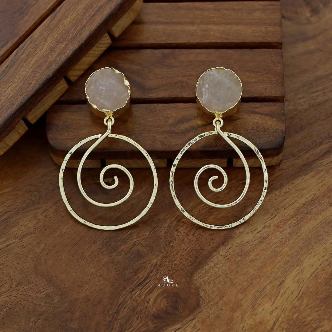 Golden Raw Stone Spiral Earring