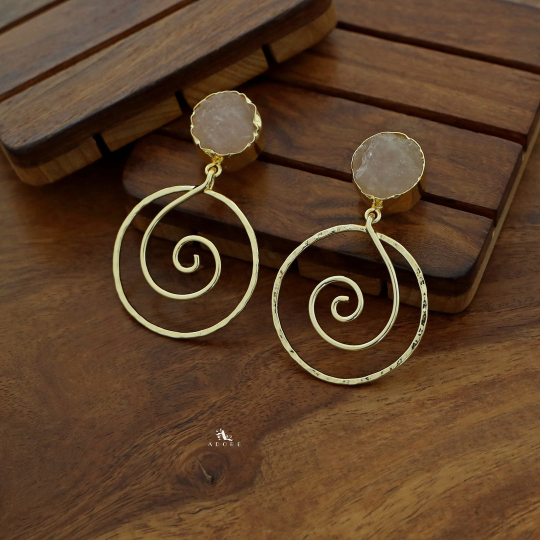 Golden Raw Stone Spiral Earring