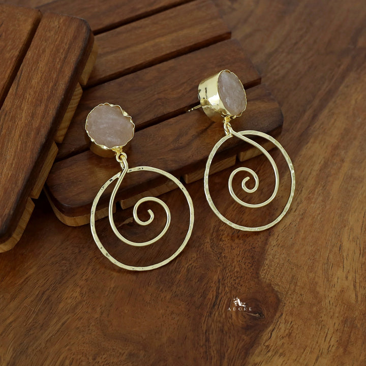 Golden Raw Stone Spiral Earring