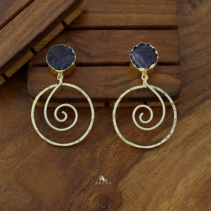 Golden Raw Stone Spiral Earring