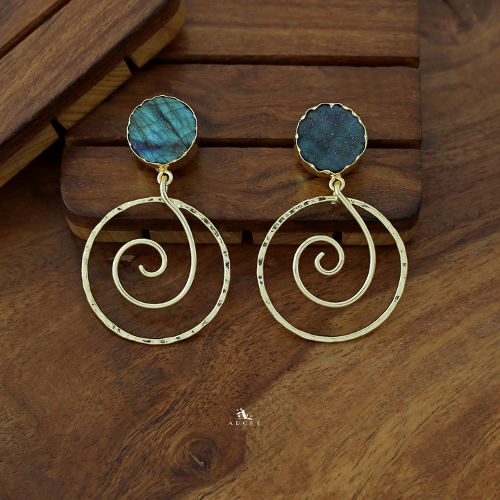 Golden Raw Stone Spiral Earring