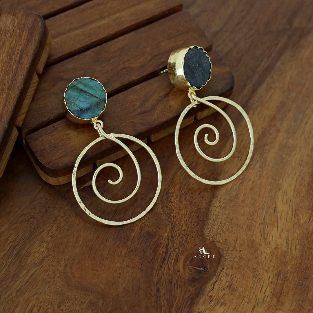 Golden Raw Stone Spiral Earring