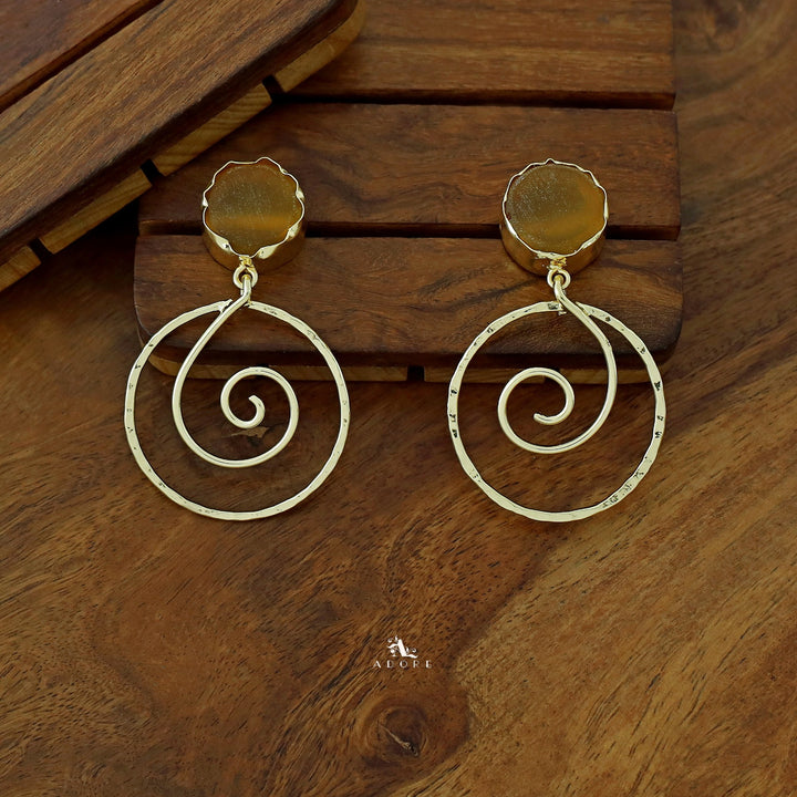 Golden Raw Stone Spiral Earring