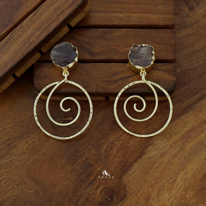 Golden Raw Stone Spiral Earring