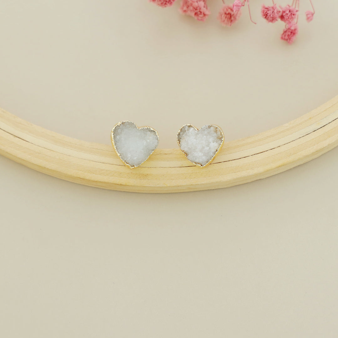 Golden Electro Plated Druzy Heart Stud