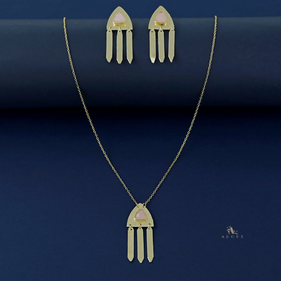 Golden Triangle Flat Tassel Neckpiece With Earring