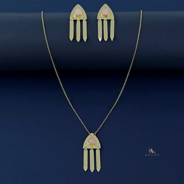 Golden Triangle Flat Tassel Neckpiece With Earring