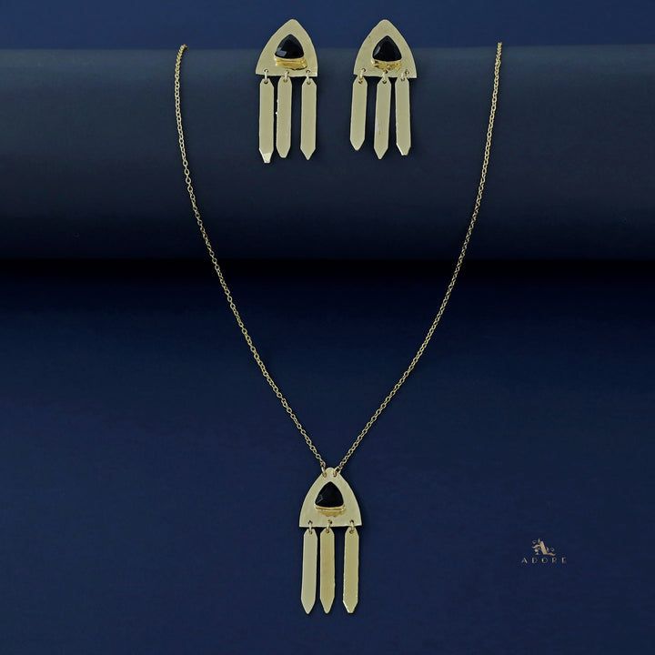 Golden Triangle Flat Tassel Neckpiece With Earring