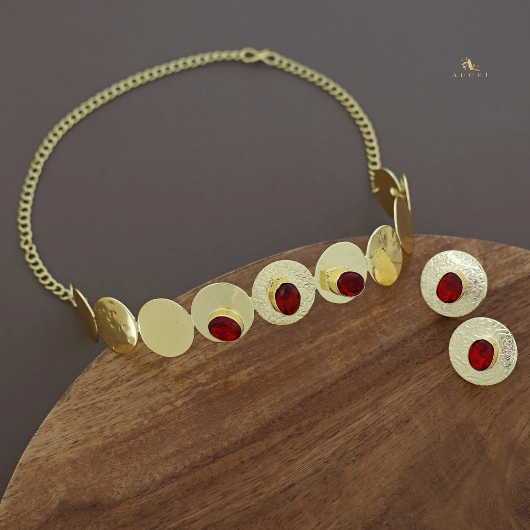 Golden Circle + Glossy Oval Choker With Earring