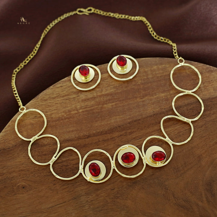 Netra Golden Circle Glossy Neckpiece With Earring