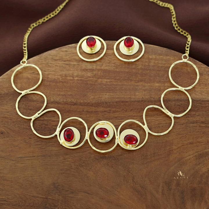 Netra Golden Circle Glossy Neckpiece With Earring