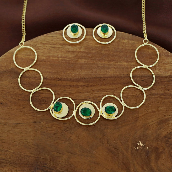 Netra Golden Circle Glossy Neckpiece With Earring