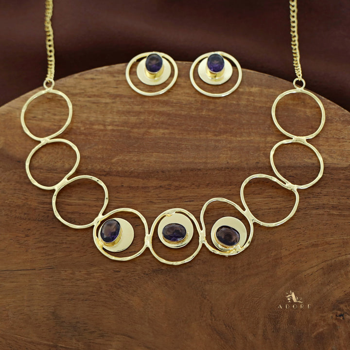 Netra Golden Circle Glossy Neckpiece With Earring