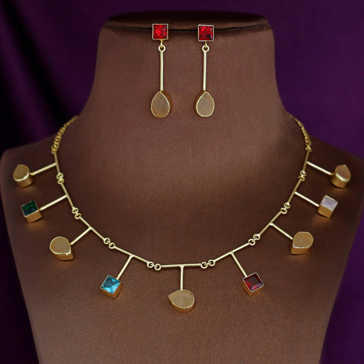 Sussy Golden Glossy Stone + Raw Stone Neckpiece With Earring