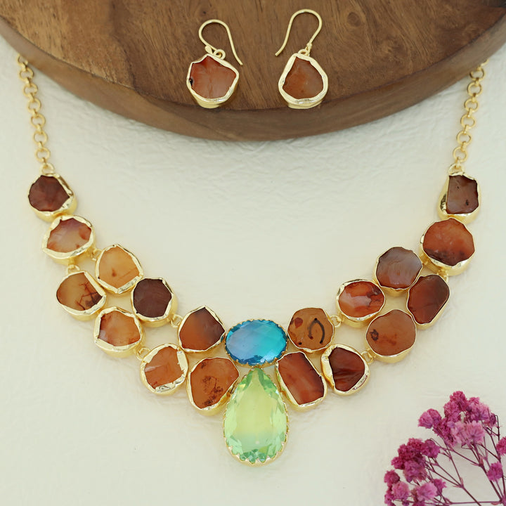 Selniya Golden Dyed Raw Stone Neckpiece With Drop