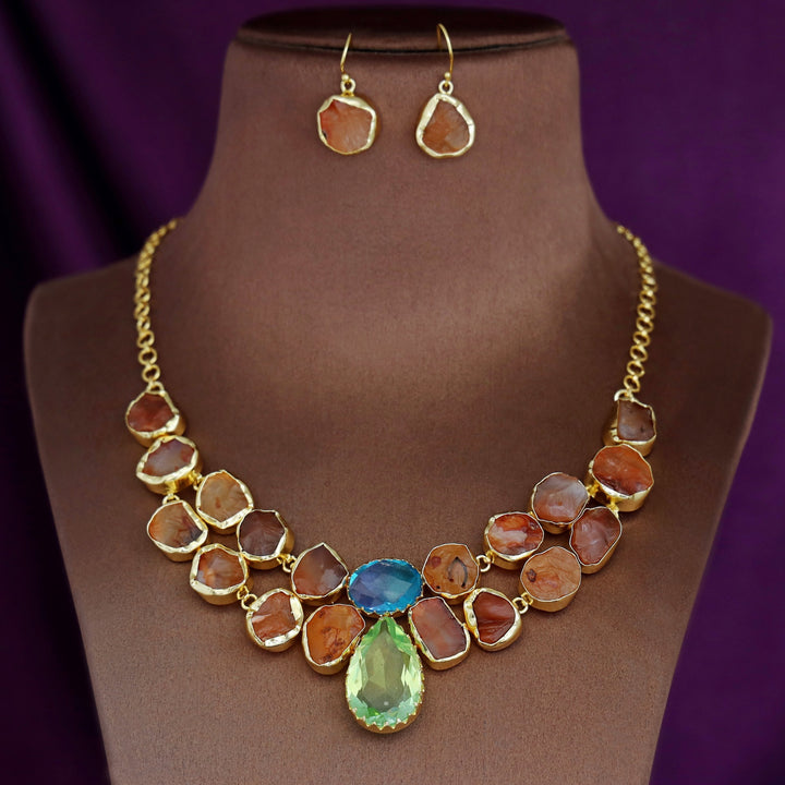 Selniya Golden Dyed Raw Stone Neckpiece With Drop