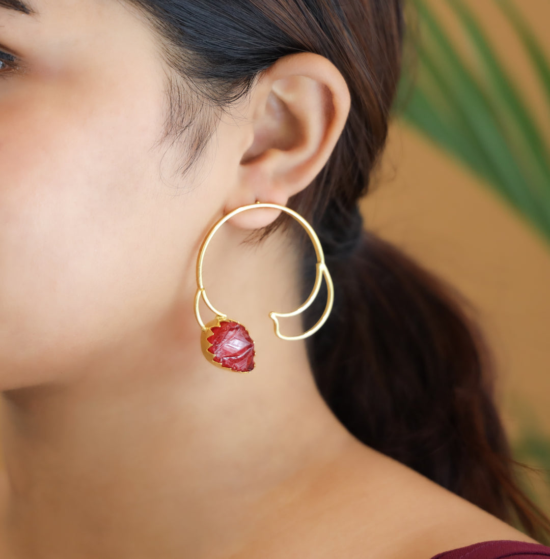 Golden Semi Circle Drop Raw Dyed Stone Earring