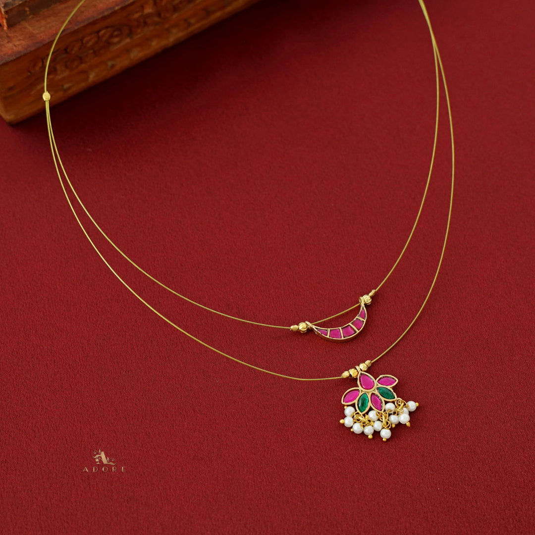 Half Moon + Floral Jadau Kundan String Neckpiece