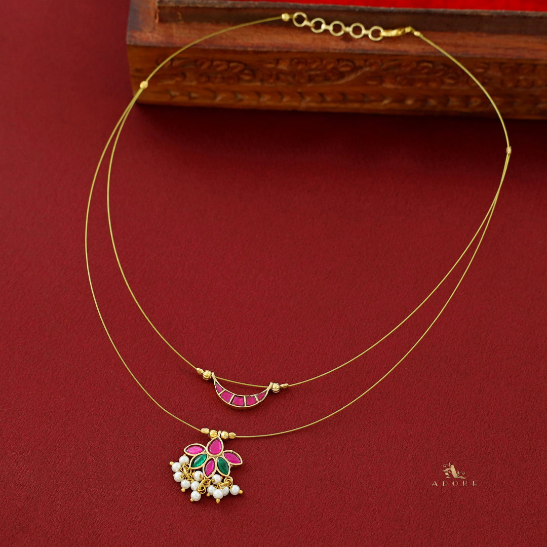 Half Moon + Floral Jadau Kundan String Neckpiece