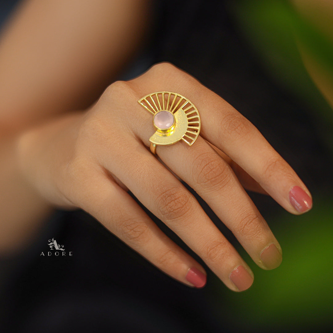 Chaithra Golden Semi Circle Glossy Stone Ring