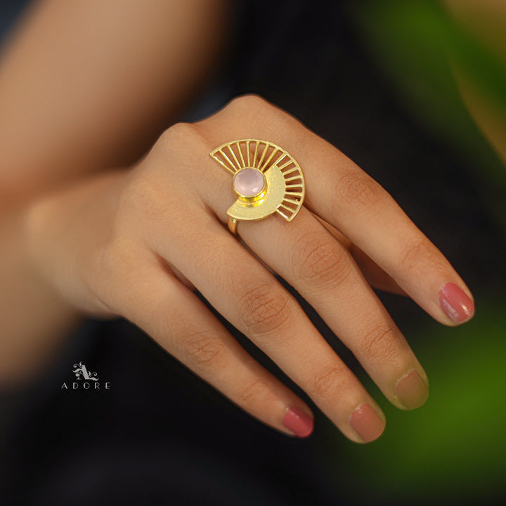 Chaithra Golden Semi Circle Glossy Stone Ring