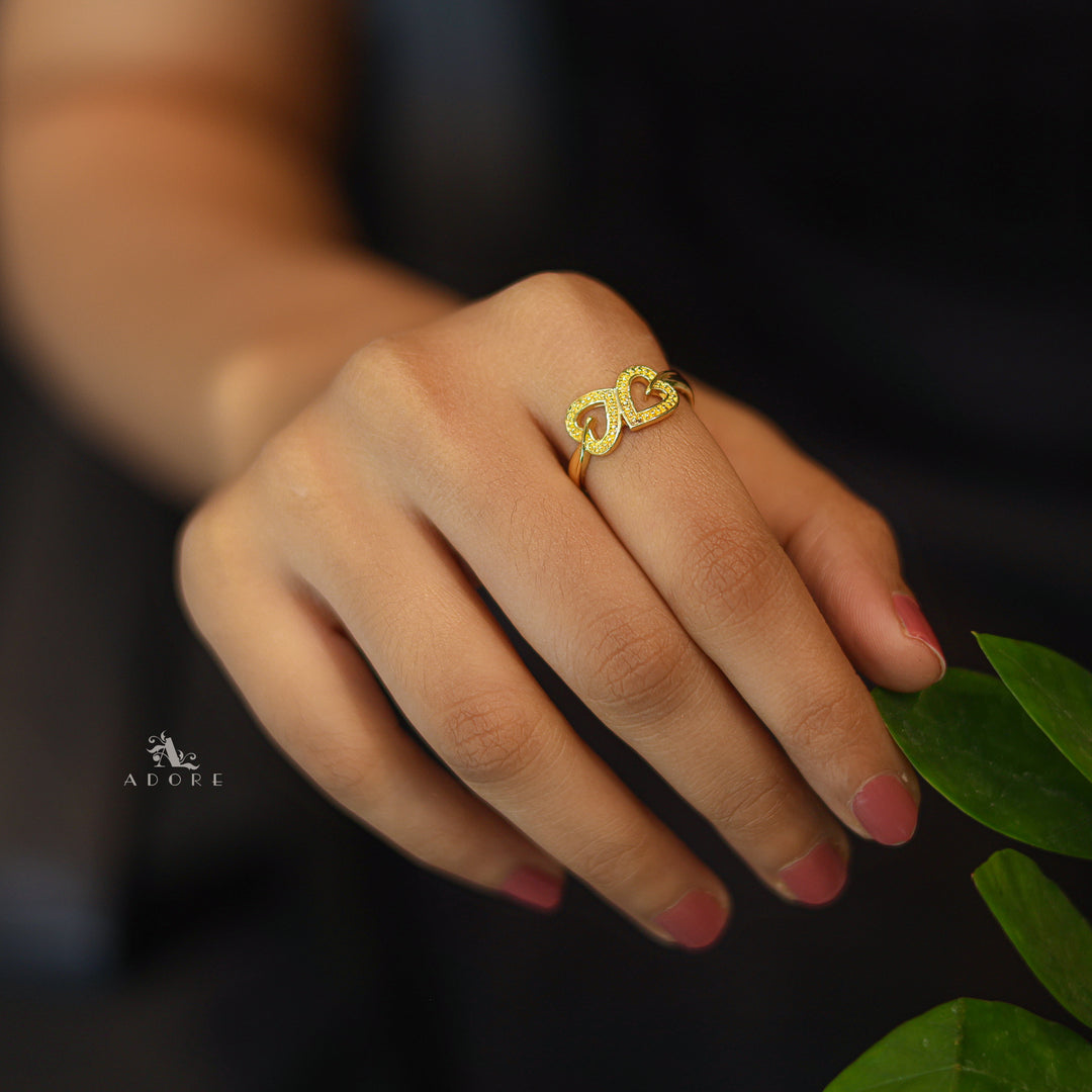 Golden Dual Heart Ring