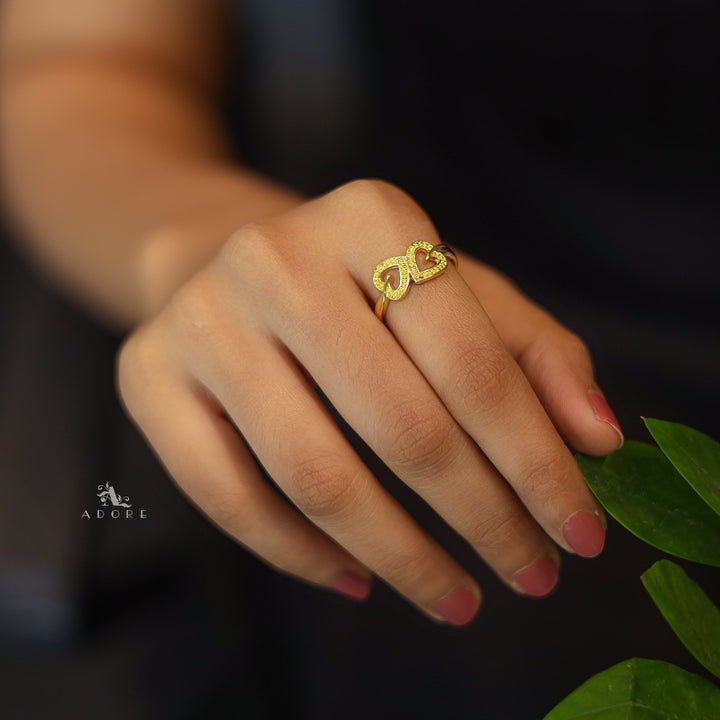 Golden Dual Heart Ring