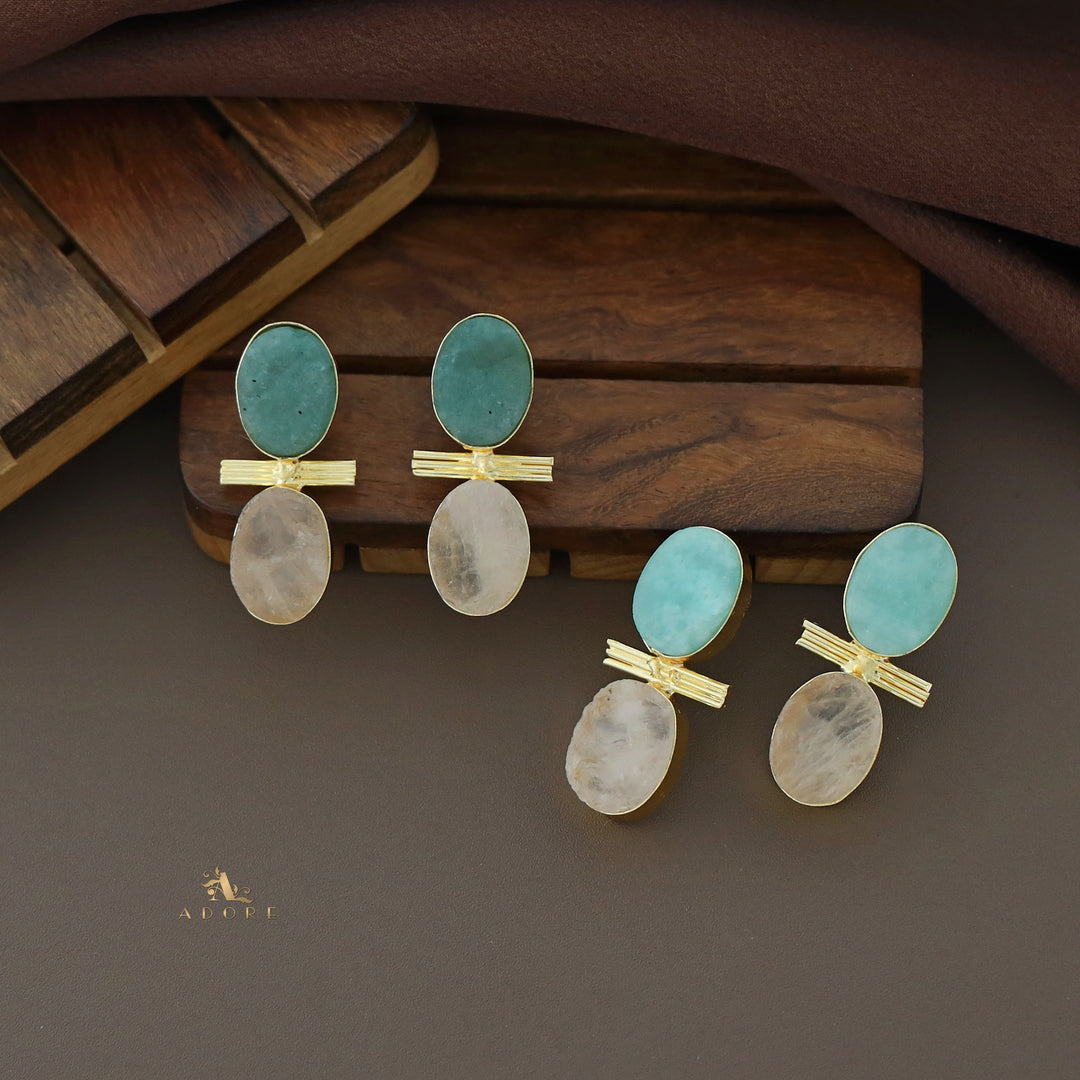 Raw Stone Dual Oval Tri Line Earring