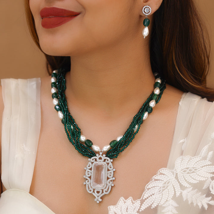 Prayati Pearl Long Neckpiece With Earring