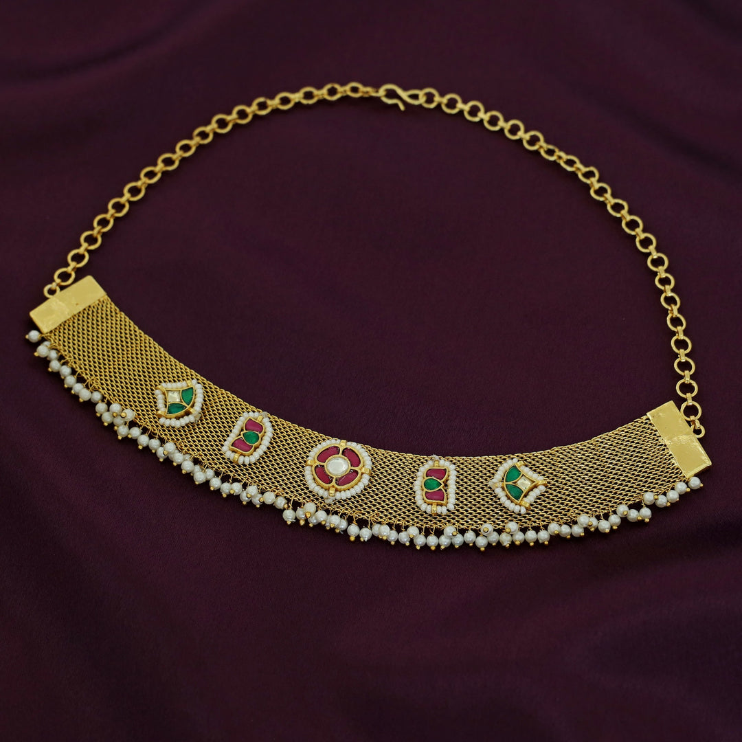 Lohitha Golden Cluster Pearl Jadau Kundan Choker