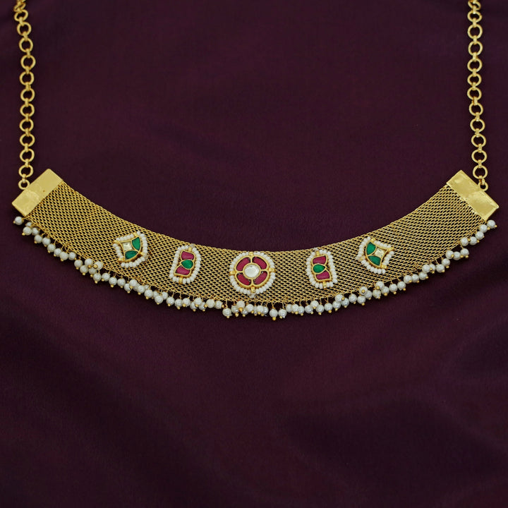 Lohitha Golden Cluster Pearl Jadau Kundan Choker