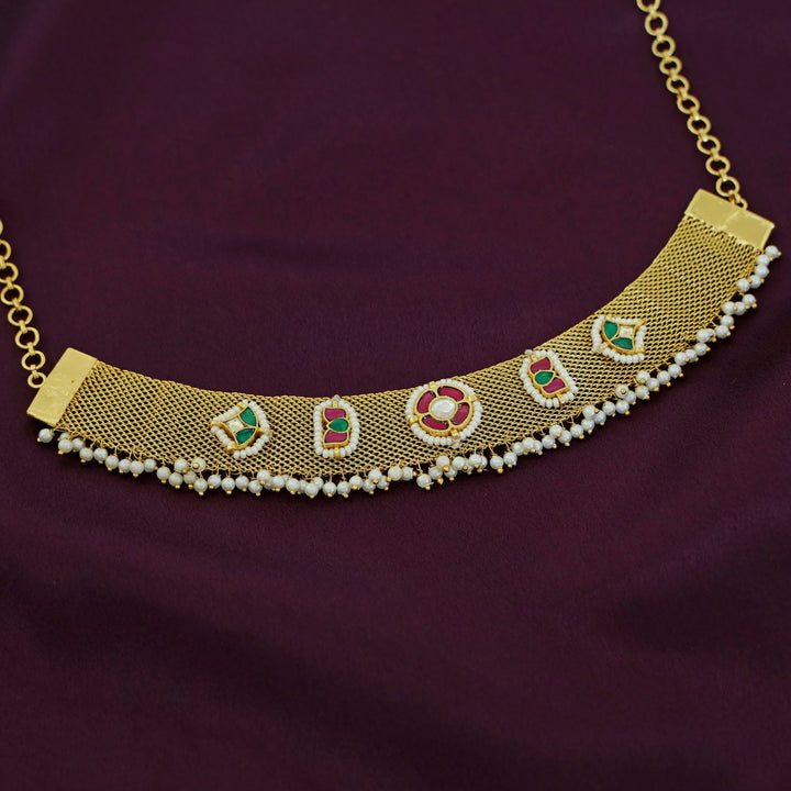 Lohitha Golden Cluster Pearl Jadau Kundan Choker