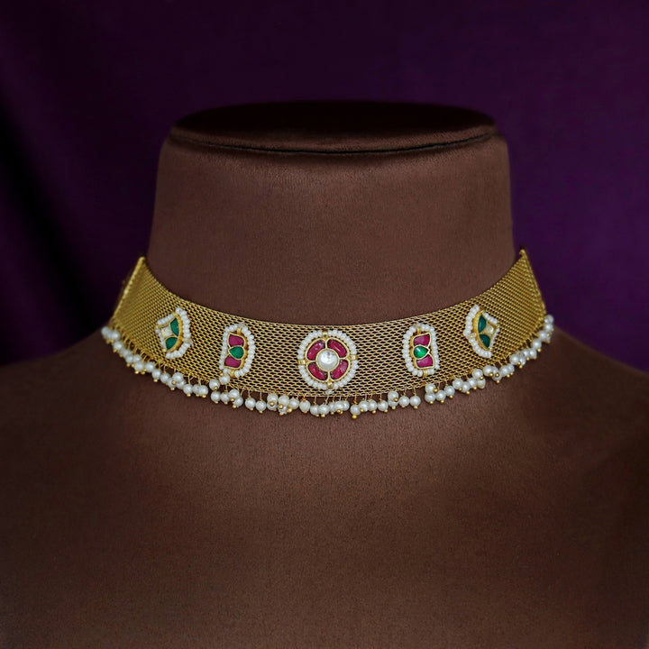 Lohitha Golden Cluster Pearl Jadau Kundan Choker