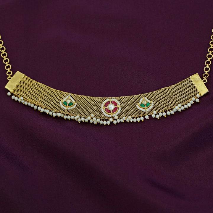 Lohitha Golden Cluster Pearl Jadau Kundan Choker