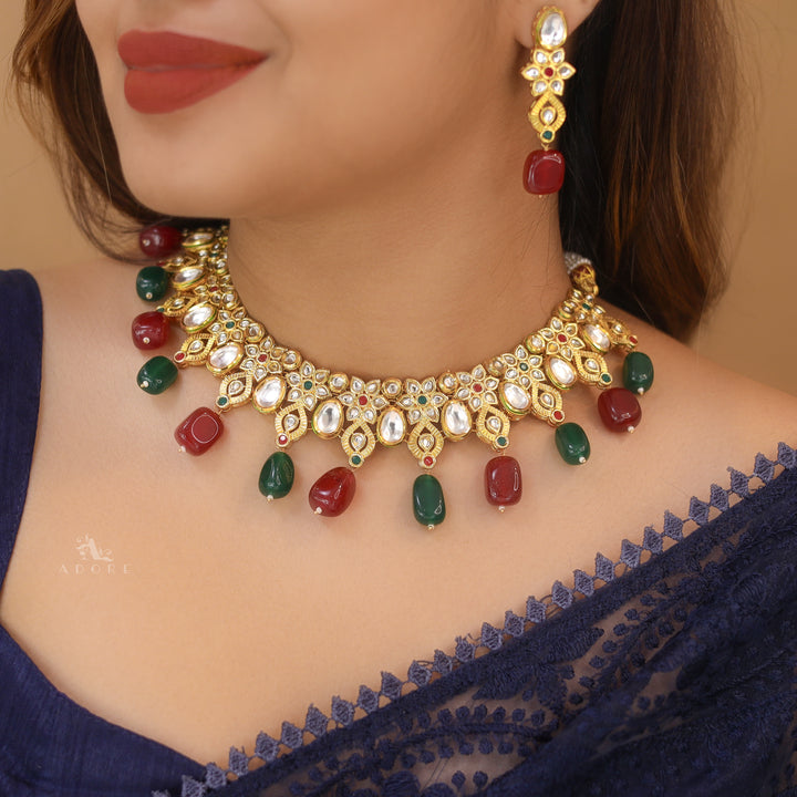 Tasmika Flower Kundan Neckpiece With Earring