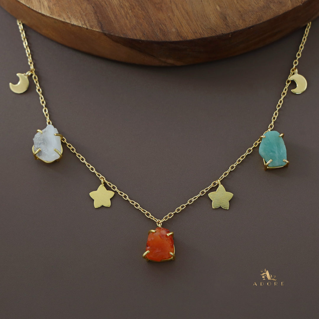 Winnie Raw Stone Moon + Flower Neckpiece