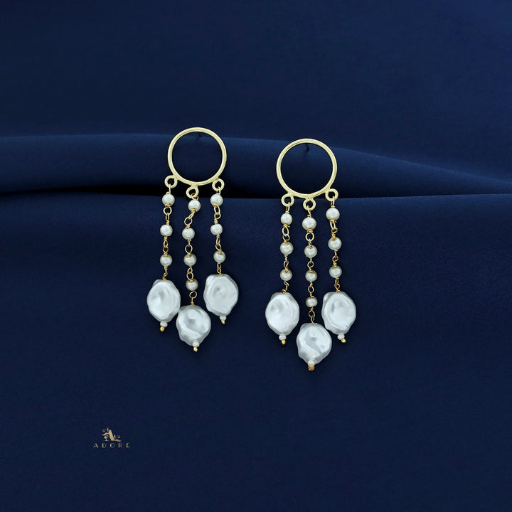 Golden Circle Hanging Pearl Baroque Earring