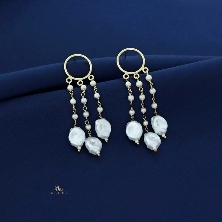 Golden Circle Hanging Pearl Baroque Earring